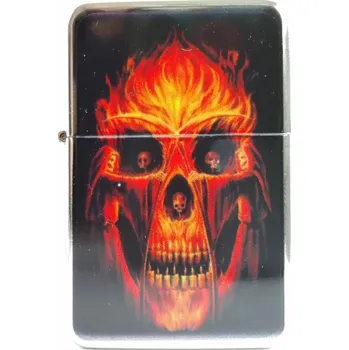 Zapalovač Benzínový zapalovač s motivem ohnivé lebky