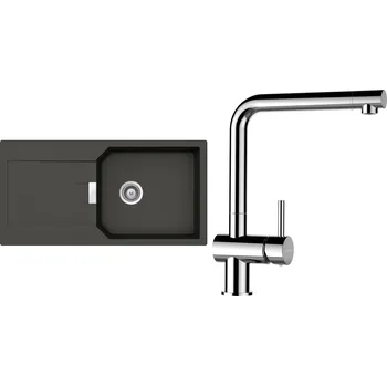 Granitový dřez Set Schock S18-10 (dřez Manhattan D-100L Asphalt + baterie Epos Chrom)