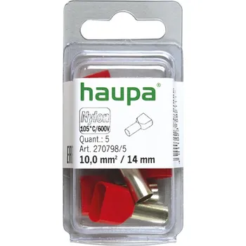 elektrický kabel 270798/5 Dutinka dvojitá izolovaná 10 mm2, 14 mm, červená, SmallPack, Haupa