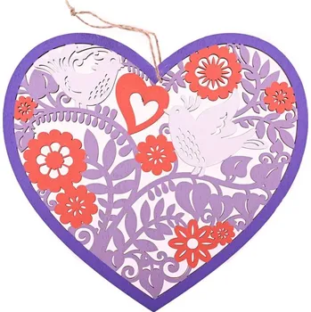 Závěs Srdce s výřezy 21cm dřevěný, barevný