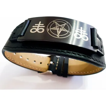 Vojenské psí známky Náramek - Baphomet Leviathan - pravá kůže