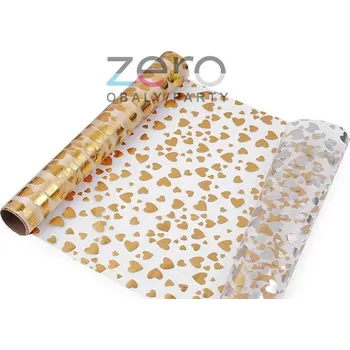 Organza 36 cm x 5 y - bílá se zlatými srdíčky