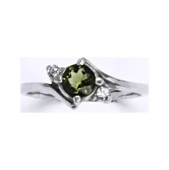 Prsten Stříbrný prsten přírodní vltavín - T1164 (Stříbrný prsten s vltavínem 5 mm)