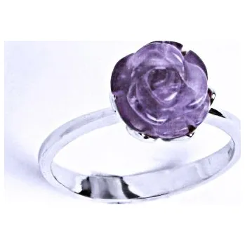 Prsten Stříbrný prsten růže přírodní ametyst - T1351 (Stříbrný prsten s růží z ametystu)