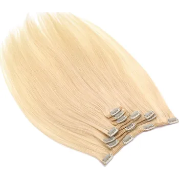 Příčesek Clip in vlasy 40cm Remy pravé lidské AAA - nejsvětlejší blond