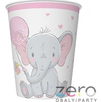 Jednorázové nádobí Pohárek (kelímek) nápojový papírový 0,25 l (8 ks) - růžový slon
