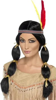 Karnevalová paruka Smiffys Indiánské copy s čelenkou černé