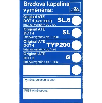 Nářadí pro automobil Štítek na výměnu brzdové kapaliny ATE