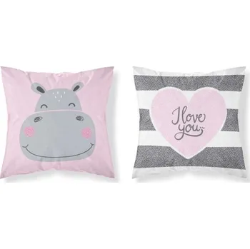 Povlak na dekorativní polštářek Detexpol Povlak na polštářek Hrošík srdce růžová 40x40 cm