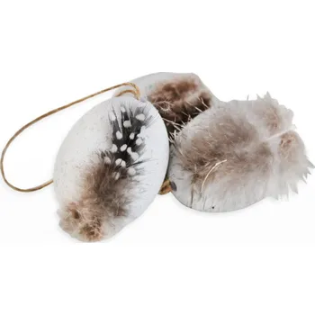 Velikonoční dekorace Vejce pravé s peříčky - bílé/natur - 1 ks