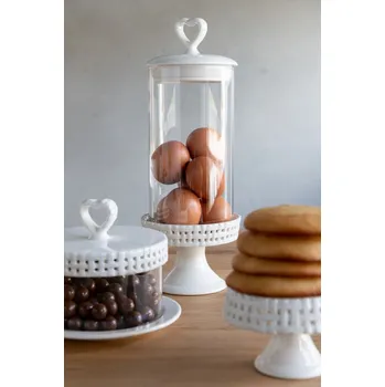 Talíř Bílý keramický servírovací podnos s poklopem Hella White - Ø16*13 cm