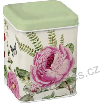 Dóza na potraviny IHR METTE plechová dóza na čaj 7420 růžové rozkvetlé růže a noční motýlci