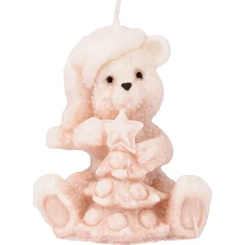 Svíčka Přírodní vonná svíčka palmová - AROMKA - Medvídek vánoční Barevný: Pudrová