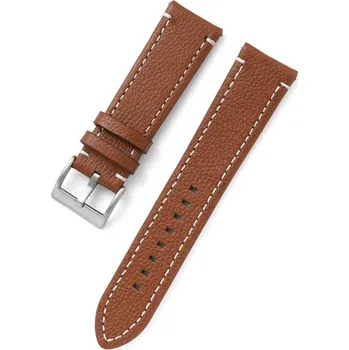 eses Kožený řemínek - Hnědý s bílým prošíváním, 18 mm