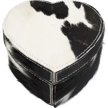 Šperkovnice Krabička ve tvaru srdce z hovězí kůže černo bílá - 15*15*8cm