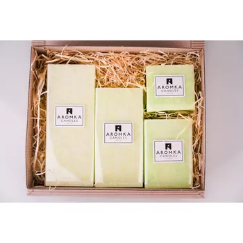 Svíčka Přírodní vonná svíčka palmová - AROMKA - Kaskáda 4 hranolů v dárkovém balení - Mango a Papaya