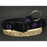 Palkar podšitý obojek z popruhu pro psy 65 cm x 25 mm čeno-fialová s tlapkami (Palkar podšitý obojek z popruhu pro psy 65 cm x 25 mm čeno-fialová s tlapkami)