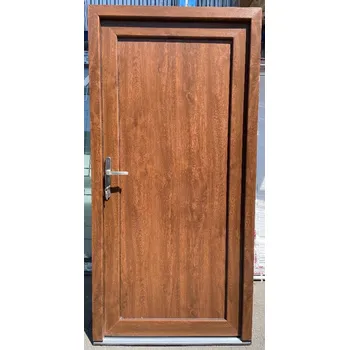 Vchodové dveře SOFT vchodové plastové dveře LANKA plné hladké, ořech/bílá, 98x200 cm (jednokřídlé plastové dveře 98x200 cm)