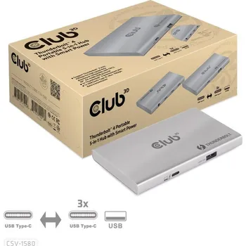 USB hub Club3D hubThunderbolt 4 Portable 5-in-1 Hub with Smart Power CSV-1580