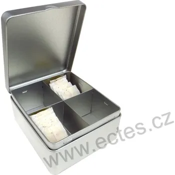 Dóza na potraviny TEA SET plechová dóza TES757 stříbrná na 4 druhy čaje