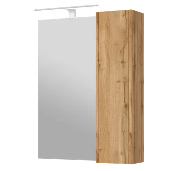 Koupelnový nábytek Lavedo Bronx Wotan Oak 65 – závěsná koupelnová galerka se zrcadlem a LED osvětlením (chrom 30 cm)