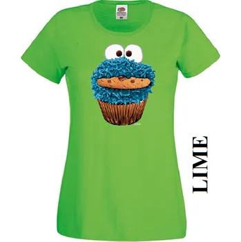 damske 3D tricko Cookie Monster Barva: Lime - limetkově zelená, Výstřih: Kulatý výstřih kolem krku, EU dámská velikost: eu 32/34 (dívčí prodloužená 116) viz tabulka velikostí