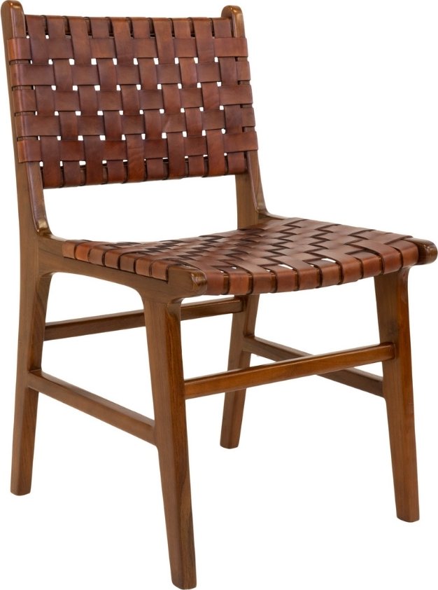 Nordic Living Hnědá kožená jídelní židle Molie s výpletem