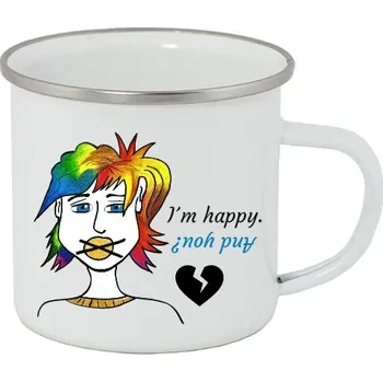 Pánské oblečení Plecháček - nerezový lem s potiskem I´m happy. And you?