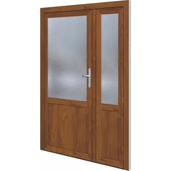 Vchodové dveře SOFT vchodové plastové dveře BARCELONA, zlatý dub/bílá, 130x200 cm, pravé (dvoukřídlé plastové dveře 130x200 cm, vč. rámu)