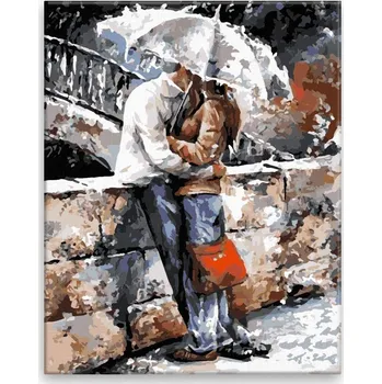 Malování podle čísel - Zamilovaní pod deštníkem - 40x50 cm, bez dřevěného rámu - CZ výroba