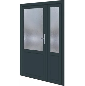 Vchodové dveře SOFT vchodové plastové dveře BARCELONA, antracit/bílá, 130x200 cm, pravé (dvoukřídlé plastové dveře 130x200 cm, vč. rámu)