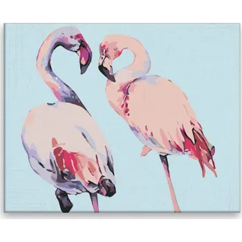 Malování podle čísel - Pár plameňáků - 50x40 cm, bez dřevěného rámu - CZ výroba