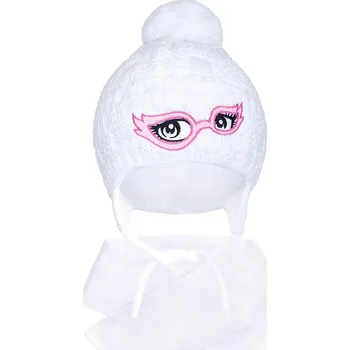 Kojenecká čepice Zimní dětská pletená čepička se šálou New Baby bílá - 104 (3-4r)