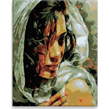 Malování podle čísel - Zahalená v šátku - 40x50 cm, bez dřevěného rámu - CZ výroba