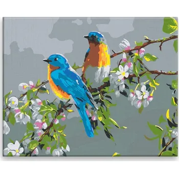 Malování podle čísel - Ptáci na větvi - 50x40 cm, bez dřevěného rámu - CZ výroba