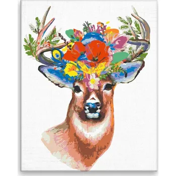 Malování podle čísel - Jelen s květinovou korunou - 40x50 cm, bez dřevěného rámu - CZ výroba
