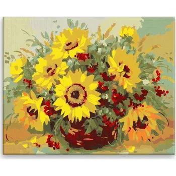 Malování podle čísel - Slunečnice ve váze - 50x40 cm, bez dřevěného rámu - CZ výroba