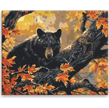 Malování podle čísel - Medvěd na stromě - 50x40 cm, bez dřevěného rámu - CZ výroba
