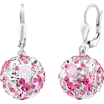 Náušnice SILVEGO stříbrné visací náušnice kuličky 13 mm se Swarovski® Crystals růžové SILVEGOB36120p