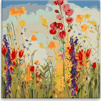 Malování podle čísel - Polní kvítí s modrou oblohou - 40x40 cm, bez dřevěného rámu - CZ výroba