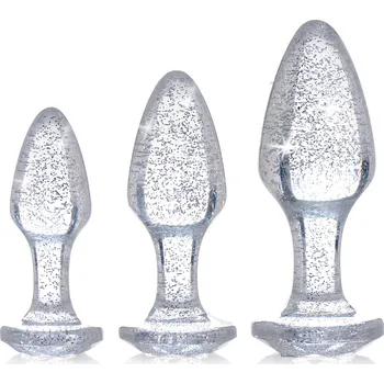 Anální šperk Booty Sparks Shimmering Gem Anal Plug Set Silver
