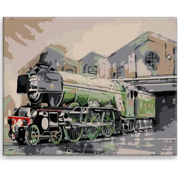 Malování podle čísel - Zelená mašinka - 50x40 cm, bez dřevěného rámu - CZ výroba