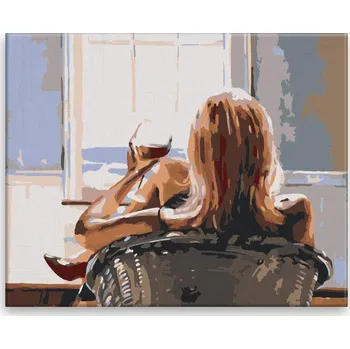 Malování podle čísel - Se sklenkou vína - 50x40 cm, bez dřevěného rámu - CZ výroba