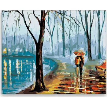 Malování podle čísel - Zimní procházka ve dvou - 50x40 cm, bez dřevěného rámu - CZ výroba