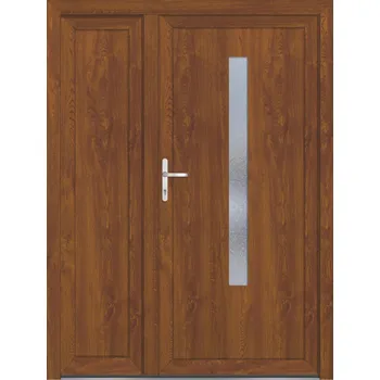 Vchodové dveře SOFT vchodové plastové dveře AURORA, zlatý dub/bílá, 150x200 cm, levé (dvoukřídlé plastové dveře 150x200 cm, vč. rámu)