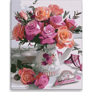 Dětské zboží Malování podle čísel - Váza plná růží - 40x50 cm, bez dřevěného rámu - CZ výroba