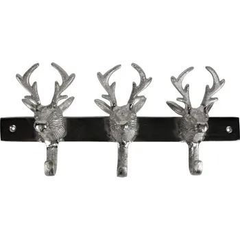 Věšák Nástěnný kovový věšák se stříbrnými háčky ve tvaru jelenů - 36*7*17cm