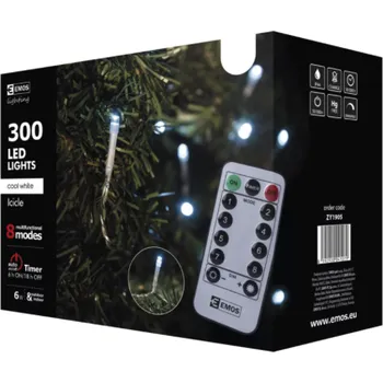 Vánoční osvětlení EMOS ZY1905 světelný řetěz rampouchy 300 LED studená bílá