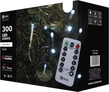 Vánoční osvětlení EMOS ZY1905 světelný řetěz rampouchy 300 LED studená bílá