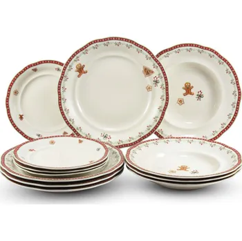 Talíř Leander Leander Talířová sada, vánoční porcelán, perníčky, 12 ks, bílá